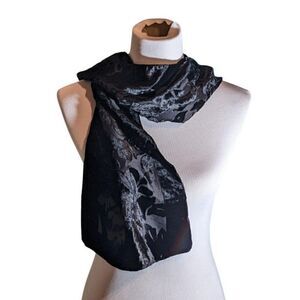 LIZ CLAIBORNE RAYON/POLYESTER BLEND BLACK W/RAISED VELVET FLORAL DESIGN